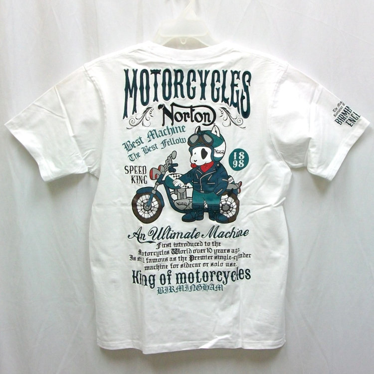 ノートン Norton ドッグライダーパッセージ刺繍半袖Tシャツ 232N1011 ホワイト XL LL 2L アメカジ バイカー ロッカーズ バイク 犬