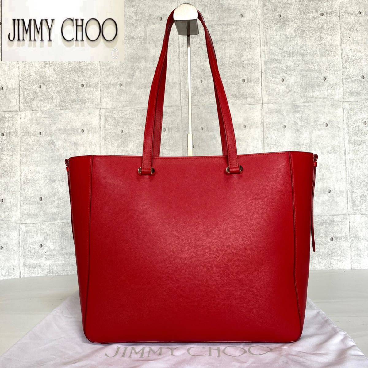 美品 JIMMY CHOOジミーチュウ ヴァレンヌ VARENNE JC レッド ライトゴールド金具 ハンドバッグ トートバッグ ショルダーバッグ  イタリア製