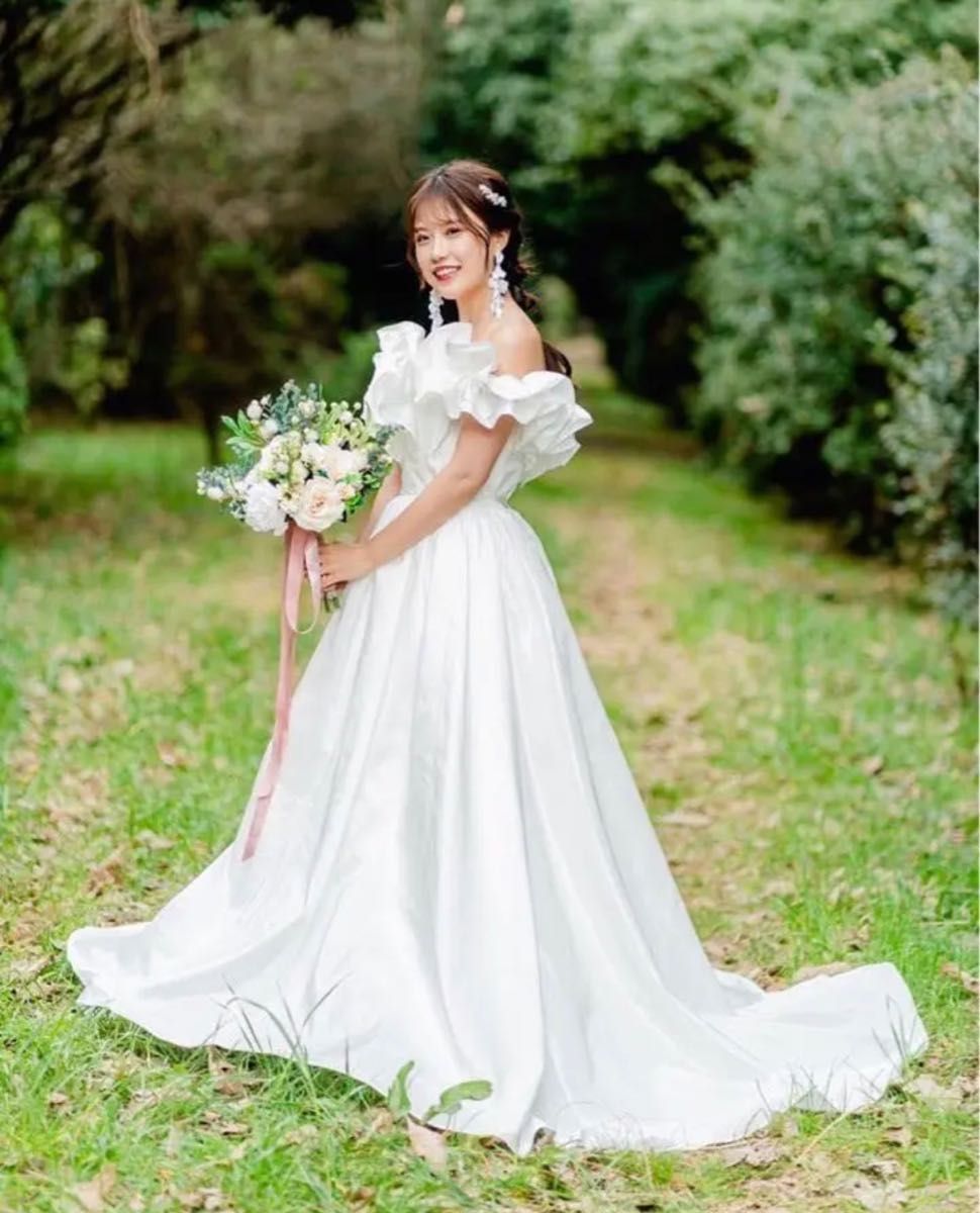 ウエディングドレス 前撮り フリルオフショルダードレス 結婚式 美晴