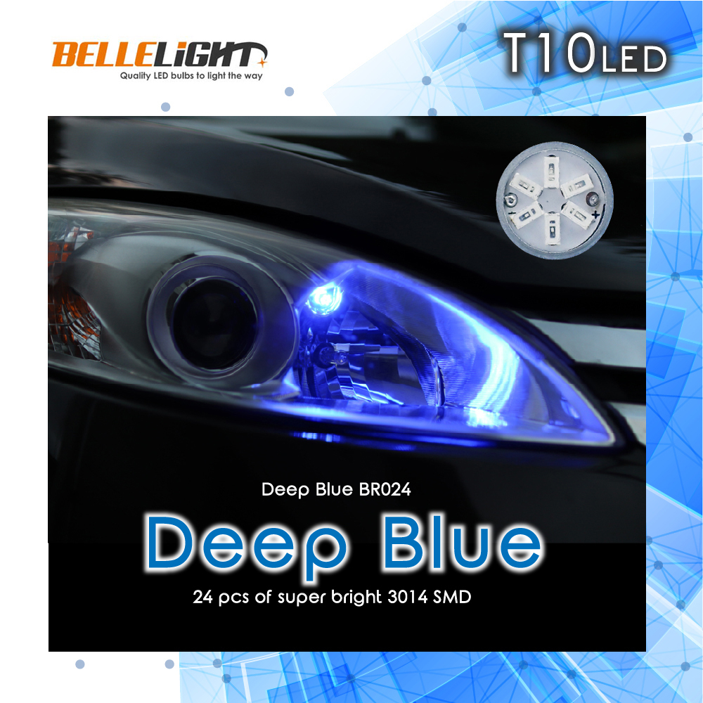 T10 LED 無極性 24SMD ブルー 2個セット ルームランプ等 高拡散24連 青 爆光 3014チップ 12V用 Deep Blue BR024 代引き可_画像2