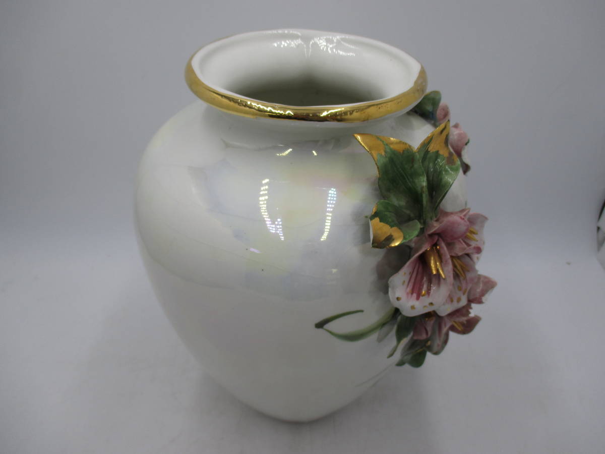 【花瓶】 陶花装飾　花瓶　フラワーベース 金彩_画像3