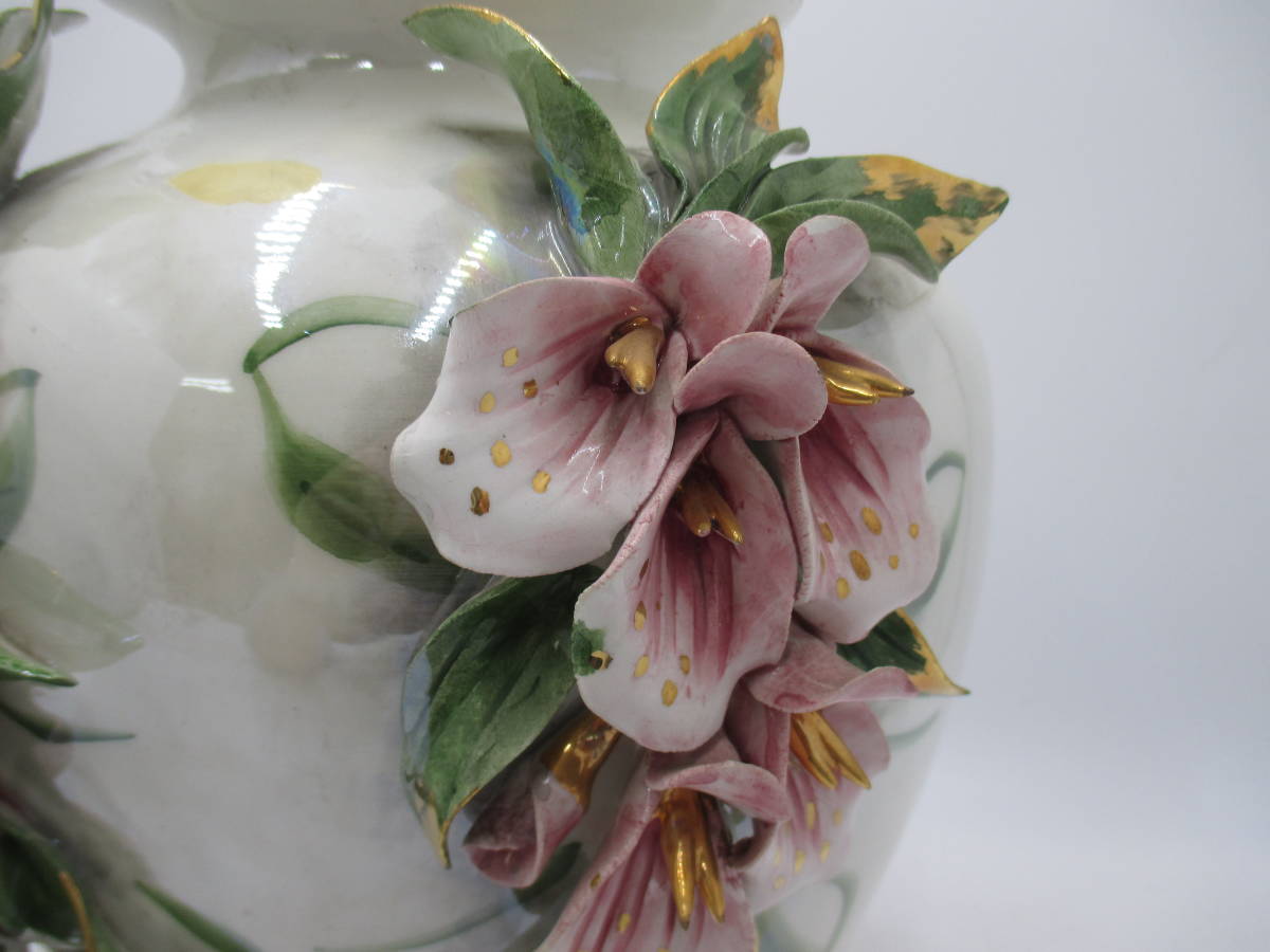 【花瓶】 陶花装飾　花瓶　フラワーベース 金彩_画像8