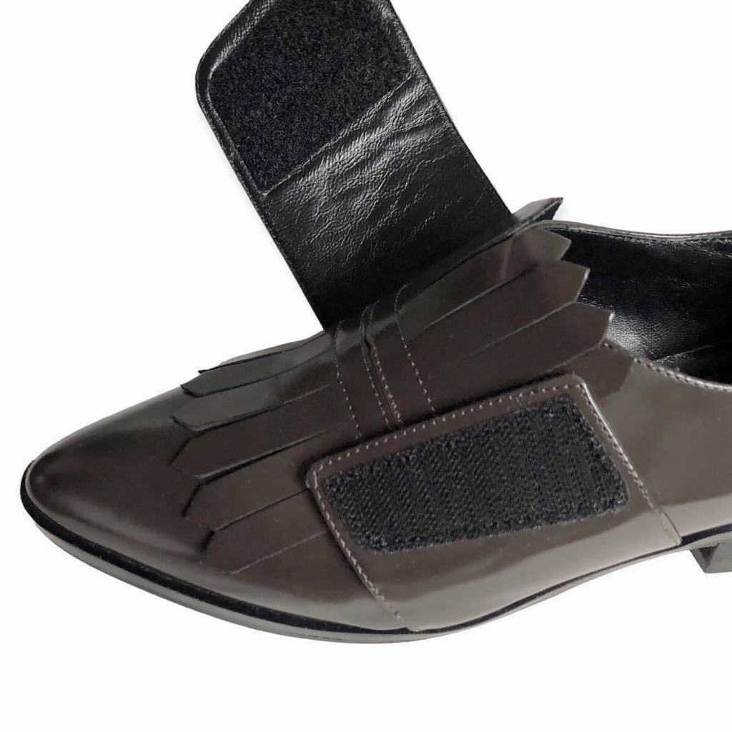 美品FABIO RUSCONI ファビオルスコーニ ローファー シューズ マジックテープ 革靴 イタリア製 ITALY ブラウン フリンジ サイズ36 loafer_画像3