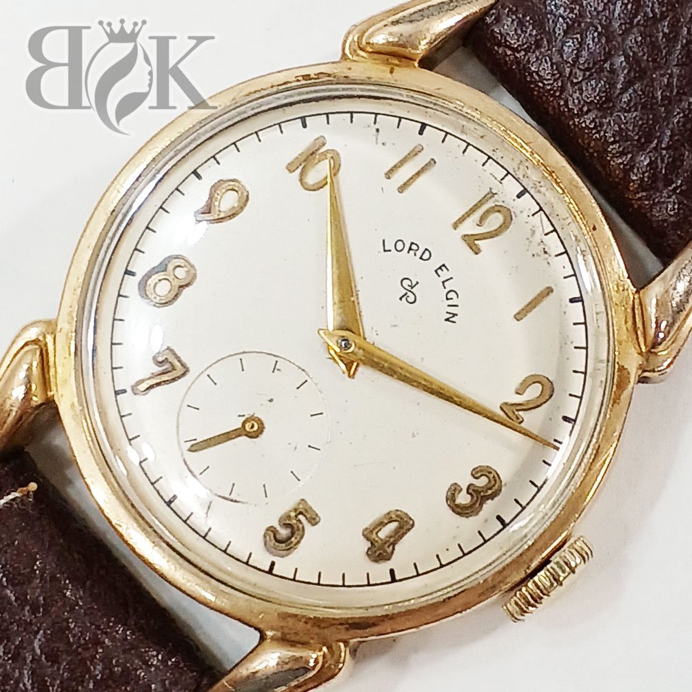 ELGIN ロードエルジン 14KGF アンティーク メンズ腕時計 手巻き 金張り めっき スモールセコンド 動作品