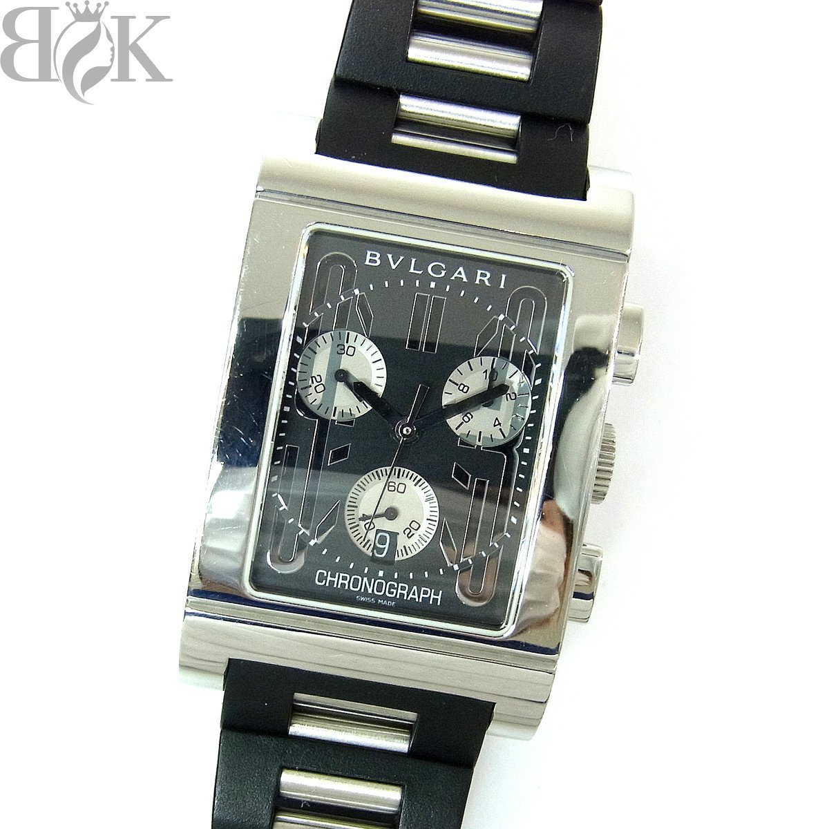 低価格 Rettangolo SS×ラバーバンド デイト 腕時計 クォーツ メンズ