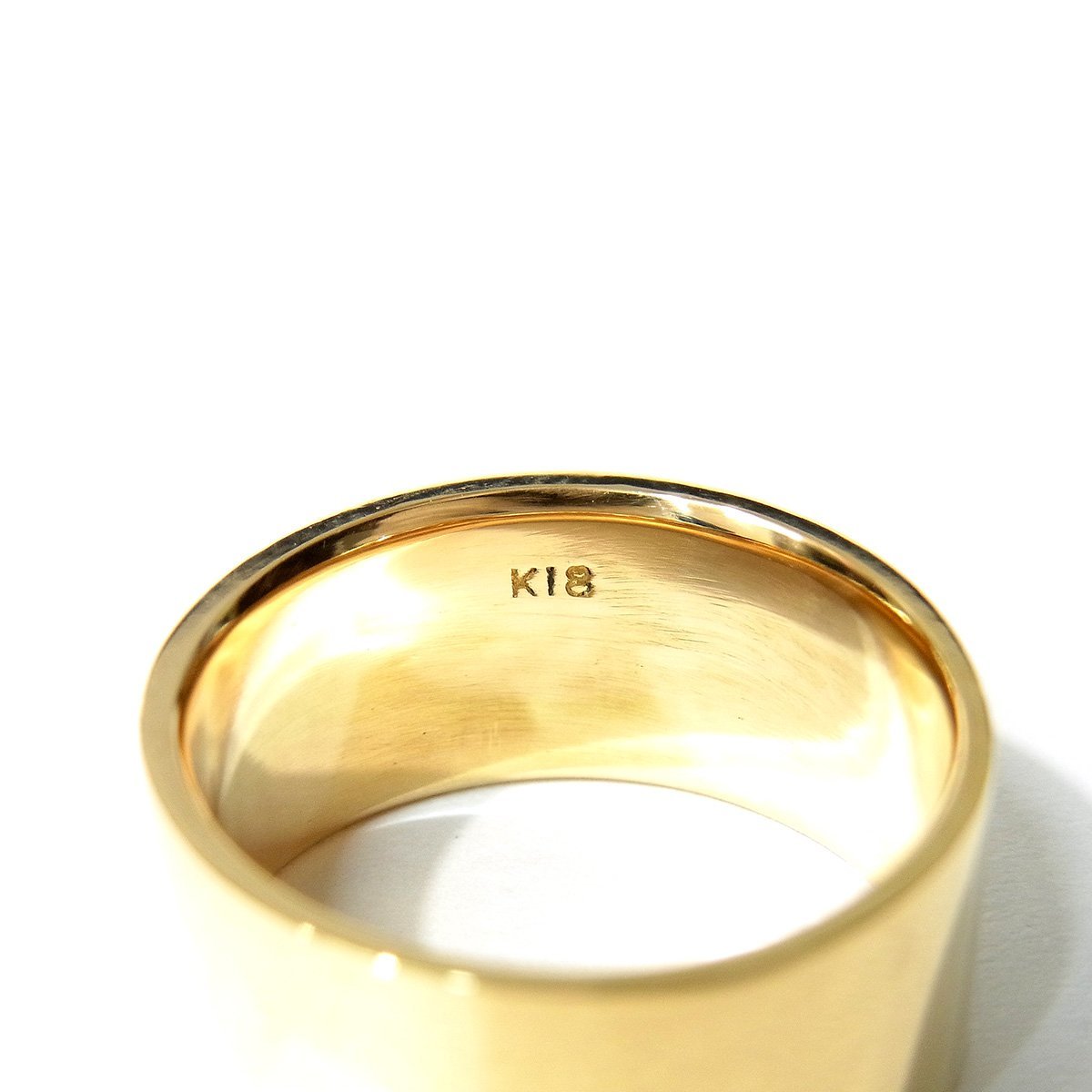 美品 K18 プレーンリング 指輪 平打ち シンプル イエローゴールド 約10.5号 総重量約8.4g 超音波洗浄済み 〓_画像6