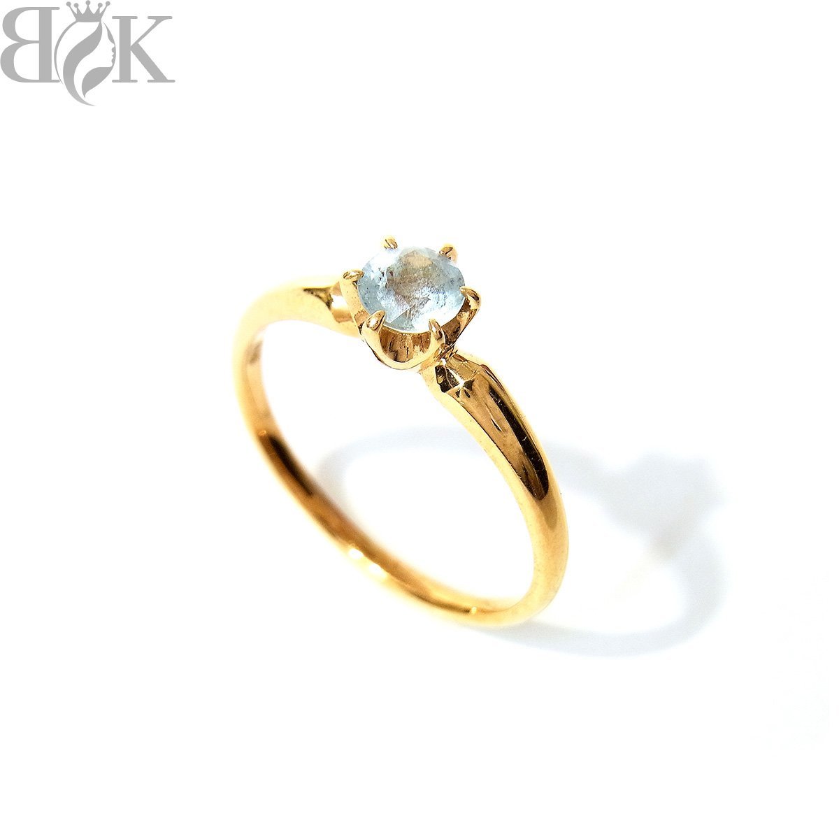 美品 4℃ K18 デザインリング 指輪 水色石 イエローゴールド 約8号 総重量約1.8g 超音波洗浄済み 〓
