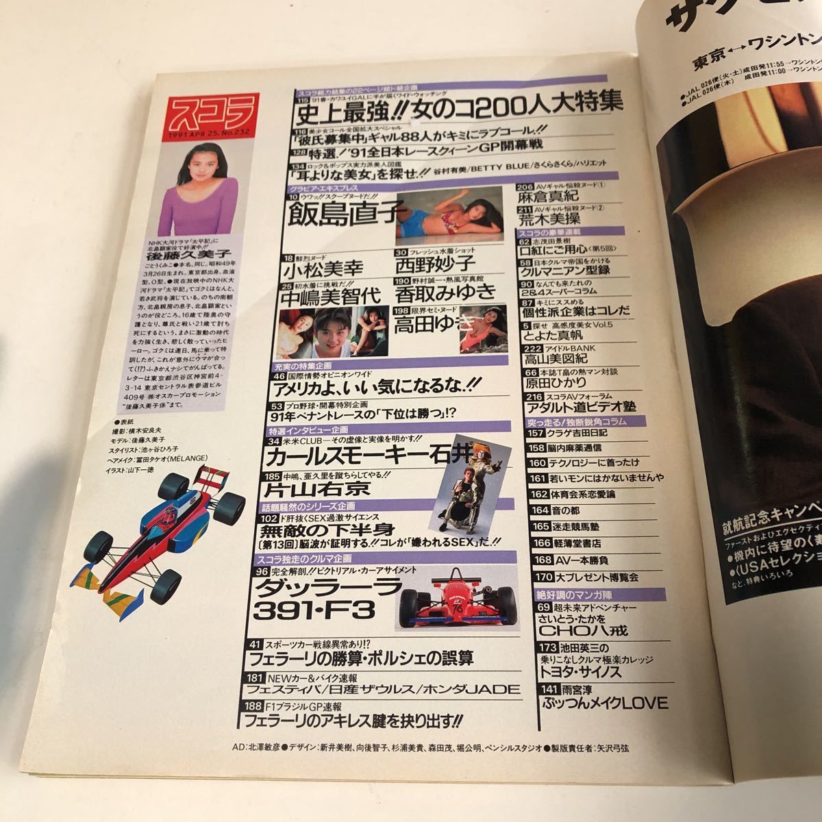 m7a-34 スコラ 1991 平成3年 飯島直子 中嶋美智代 西野妙子 小松美幸 香取みゆき 米米CLUB 野村誠一 とよた真帆 高田ゆき 原田ひかり_画像3