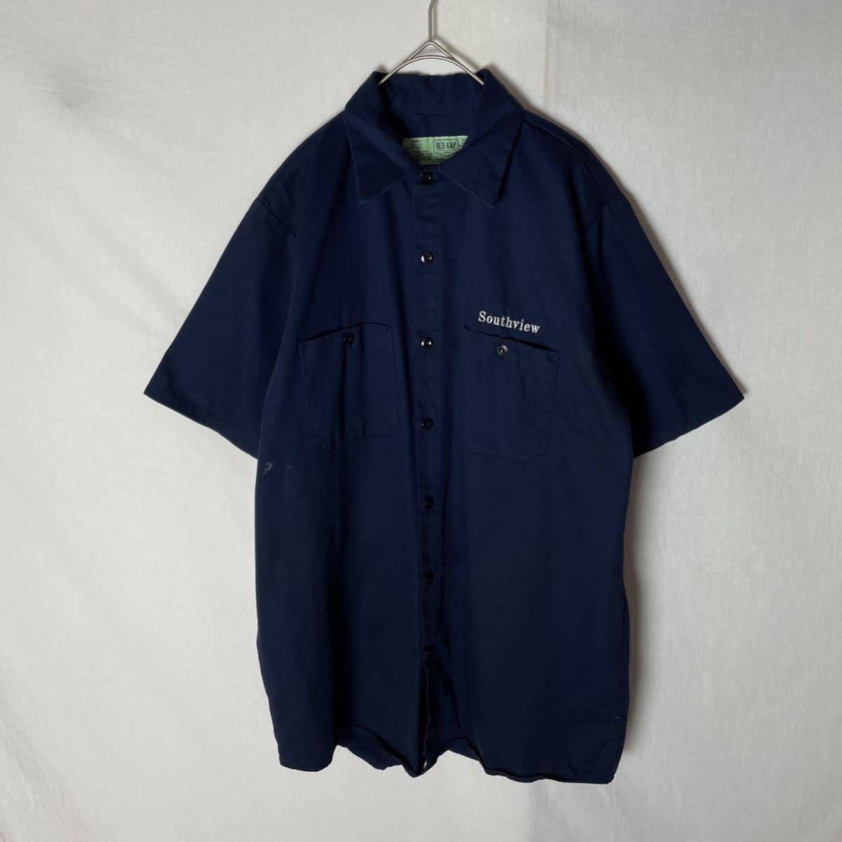 レッドキャップ　半袖ワークシャツ　古着　Mサイズ　ダークネイビー　ヴィンテージ WORK WEAR ALL COTTON_画像1