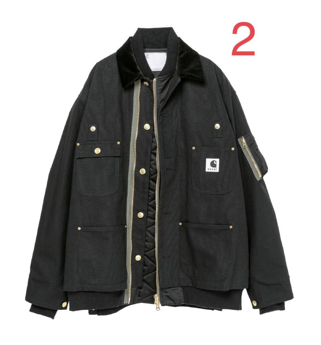 新品未使用 sacai Carhartt WIP Canvas × MA-1 Jacket Michigan BLACK サイズ2 サカイ カーハート MA1 即日発送 送料無料_画像1