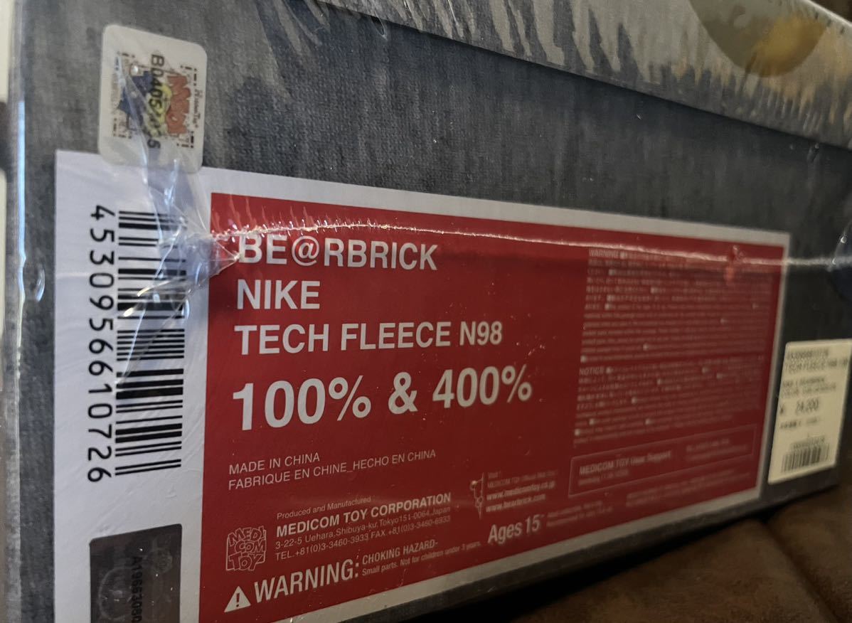 新品未開封 BE@RBRICK NIKE TECH FLEECE N98 100％  400％ ベアブリック ナイキ テックフリース シュリンク付き  MEDICOM TOY 即発送｜PayPayフリマ