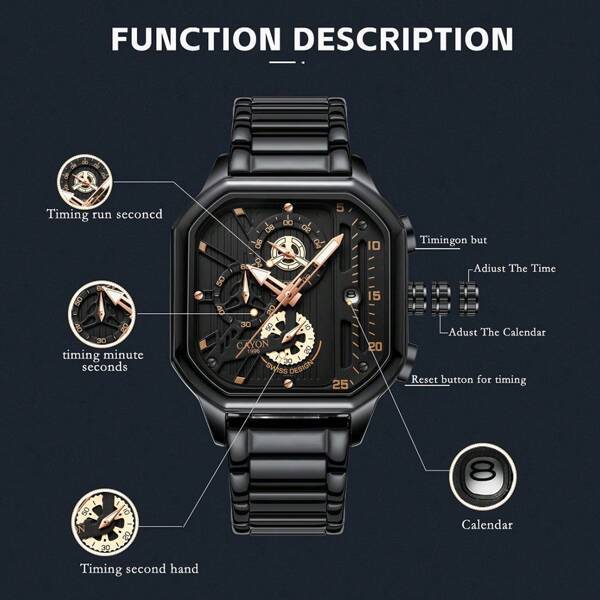 腕時計 メンズ クォーツ メンズ ステンレススチール クォーツ時計、タイミング機能、日付表示、耐水性を備え、時計ケースオープナーと_画像5