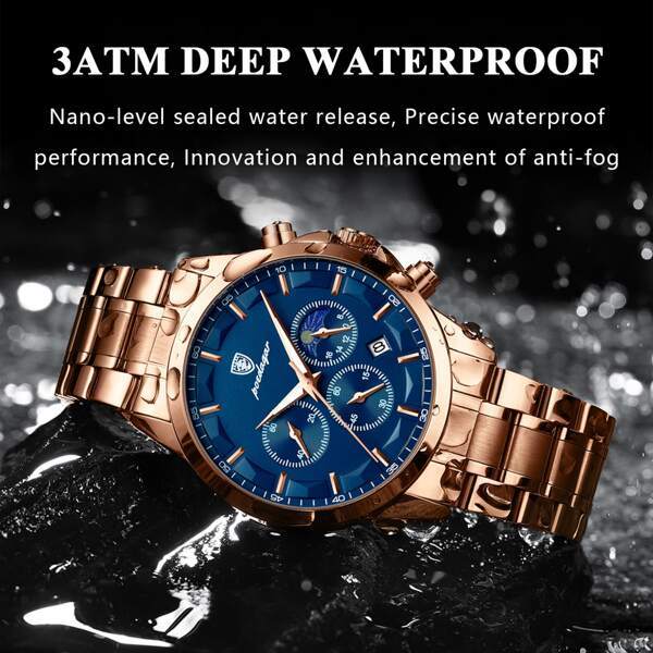 腕時計 メンズ クォーツ ローズゴールド ステンレス スチール ストラップ 機能性高い 防水 クロノグラフ 男性用腕時計_画像4