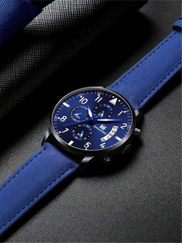腕時計 メンズ クォーツ 1個 男性 ブルー ポリウレタン ストラップ ビジネス 日付 丸い , 用 日常生活 ダイヤルクォーツ_画像2