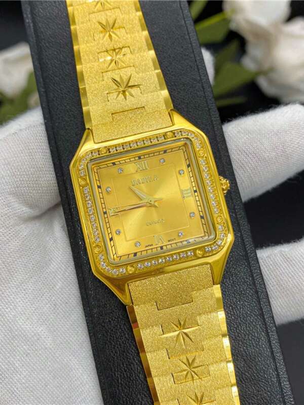 腕時計 メンズ クォーツ 1個 男性 ゴールド 銅 ストラップ グラマラス 耐水 ラインストーンデコレーション 四角形 ， 用 日のサムネイル