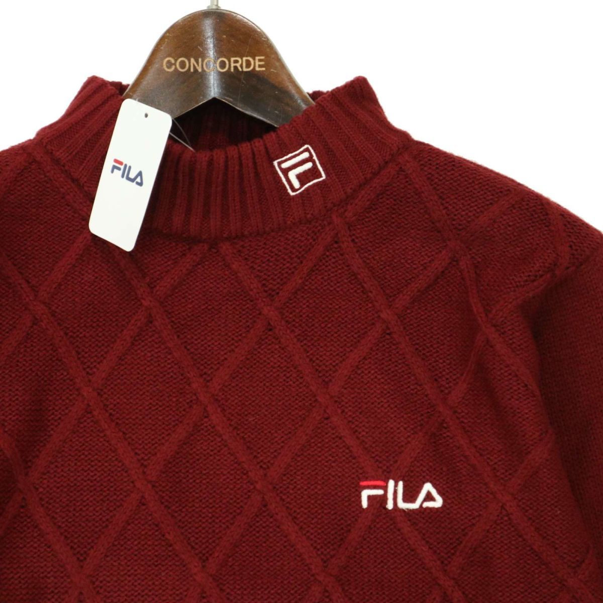 【新品 未使用】 FILA フィラ 秋冬 ロゴ刺繍★ モックネック ニット セーター Sz.M　メンズ　A3T10750_9#K_画像3