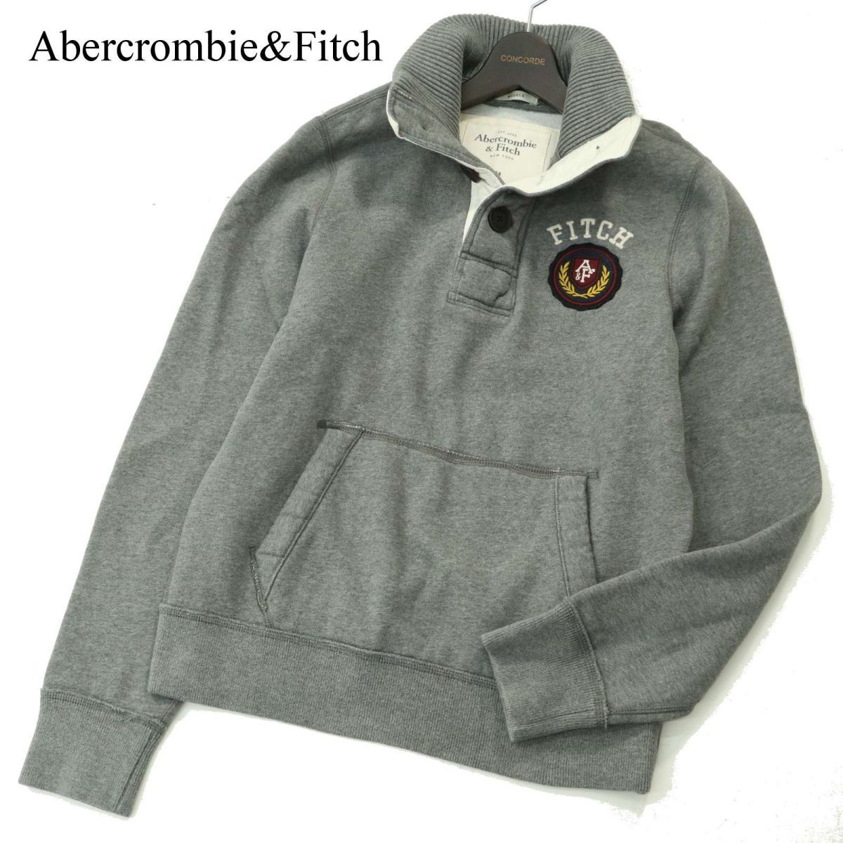 Abercrombie&Fitch アバクロンビー＆フィッチ 秋冬 裏起毛★ ロゴワッペン スウェット トレーナー Sz.M　メンズ グレー　A3T10707_9#B_画像1