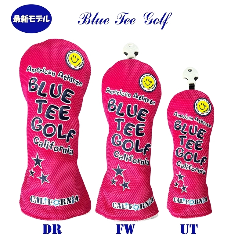 ■送料無料【3PA:ピンク】ブルーティーゴルフ【メッシュ スマイル】3本セット販売(A)ヘッドカバー BLUE TEE GOLF DHC-007_画像1