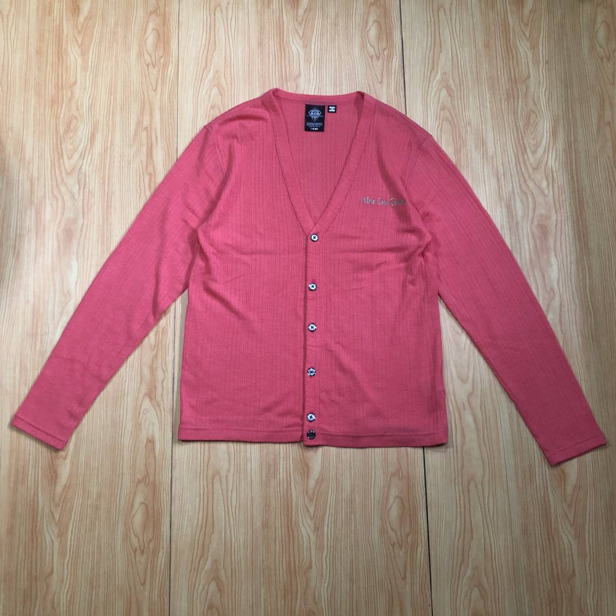  prompt decision * click post shipping *MCD*MoreCoreDivision. high gauge knitted. sama . cut and sewn material. cardigan *L* salmon pink * made in Japan 