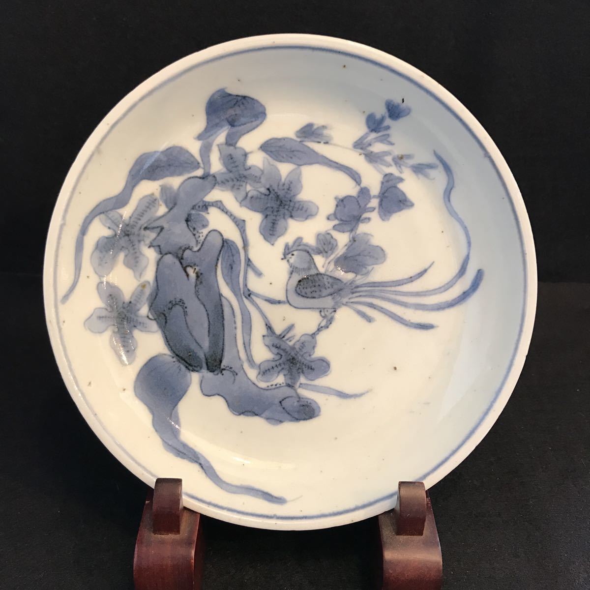 藍九谷 花鳥画図　皿　コレクター放出品　蔵出し_画像1