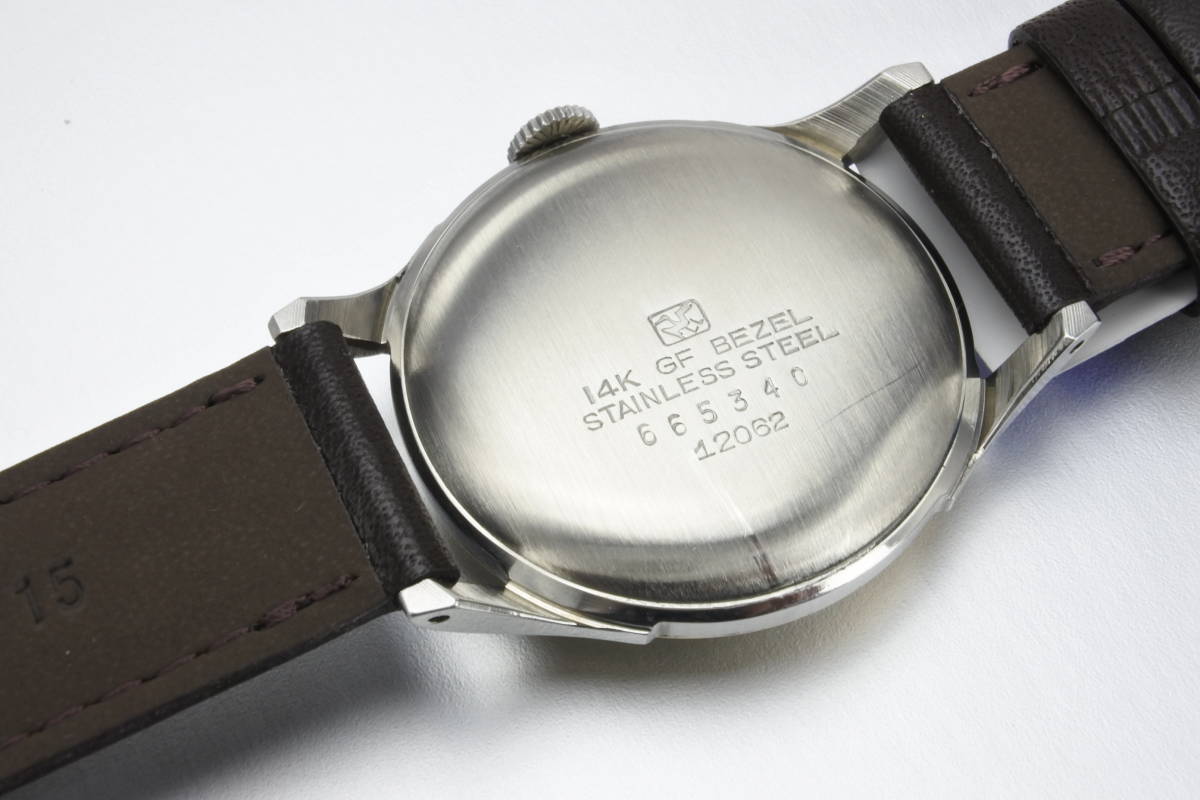 ☆セイコー初本中三針 1956年製 SEIKO SUPER Sマーク 鶴印 オール数字文字盤 手巻紳士腕時計 4KGF BEZEL 純正SEIKOベルト逸品の画像2