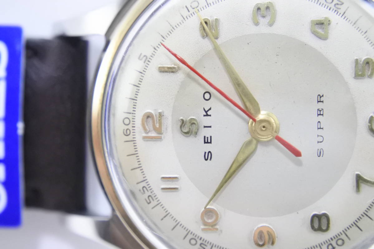 ☆セイコー初本中三針 1956年製 SEIKO SUPER Sマーク 鶴印 オール数字文字盤 手巻紳士腕時計 4KGF BEZEL 純正SEIKOベルト逸品の画像3