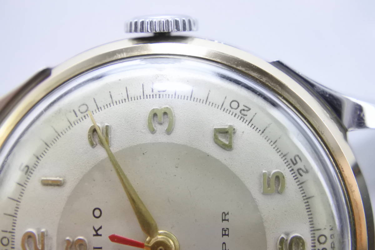 ☆セイコー初本中三針 1956年製 SEIKO SUPER Sマーク 鶴印 オール数字文字盤 手巻紳士腕時計 4KGF BEZEL 純正SEIKOベルト逸品の画像5