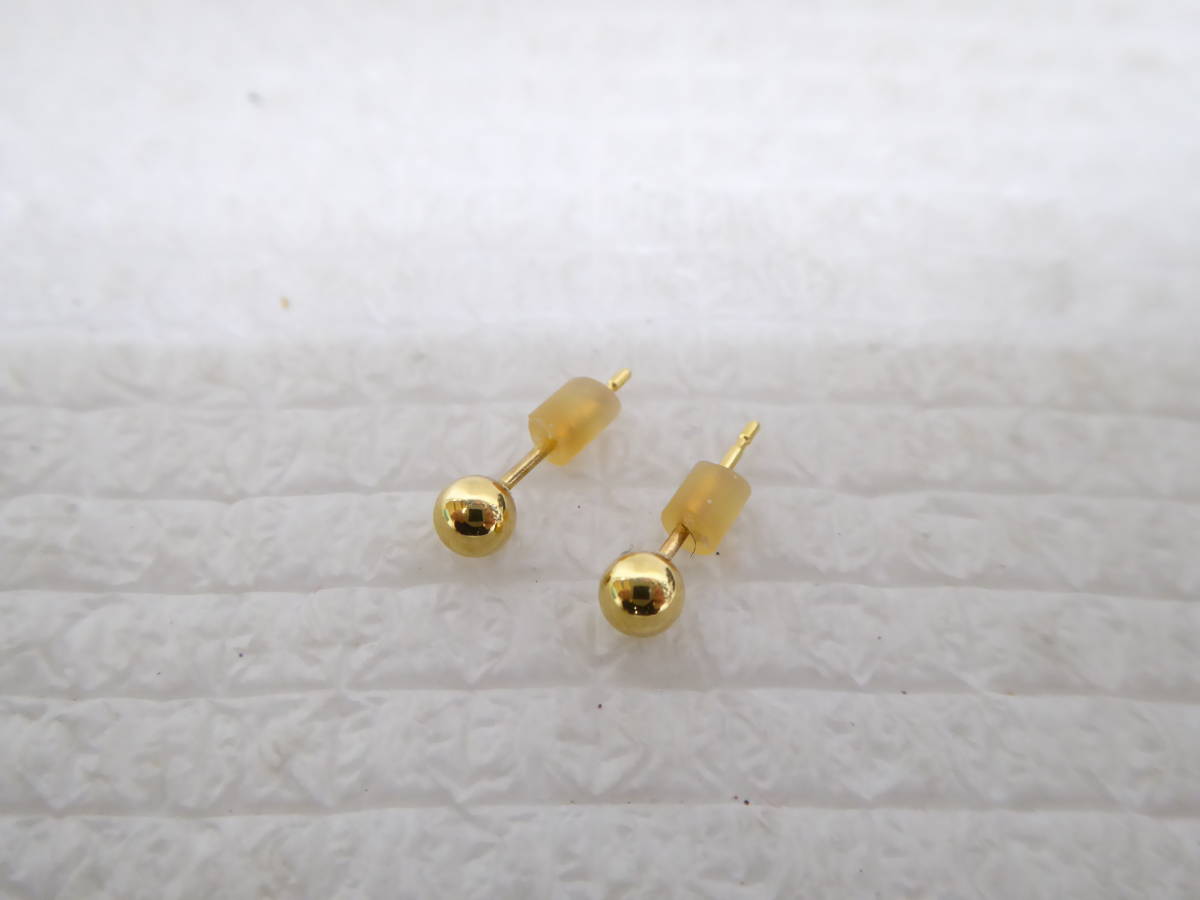  beautiful goods K18 gold ball earrings Gold approximately 0.2g diameter approximately 3mm accessory non-standard-sized mail nationwide equal 120 jpy B1-a