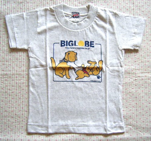 ビッグローブ　BIGLOBE　オリジナルプリントTシャツ　薄グレー系　ジュニアサイズ S 　前面プリント　綿100％　懸賞当選品　＠日本製_画像1