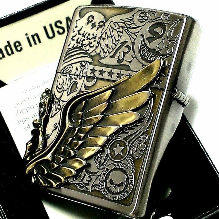 ZIPPO ライター Fortune head ジッポ スカル3面彫刻 ふくろう かっこいい フォーチュンヘッド ブラス古美 ドクロ おしゃれ メンズ ギフト_画像5