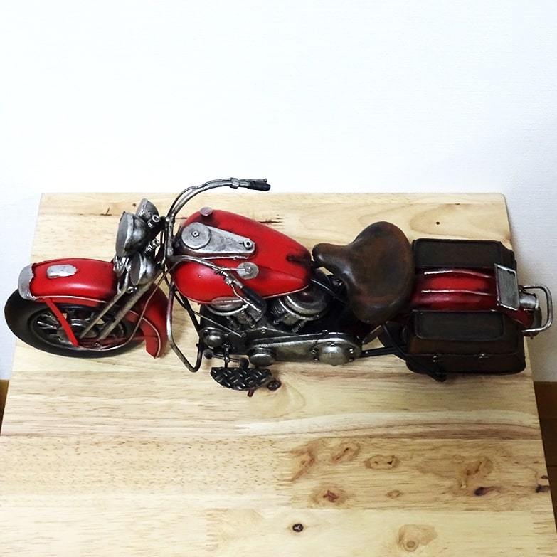 アメリカンバイク オブジェ かっこいい ヴィンテージカー オールド バイク レッド ビンテージ 置物 レトロ ブリキ おもちゃ US雑貨_画像4