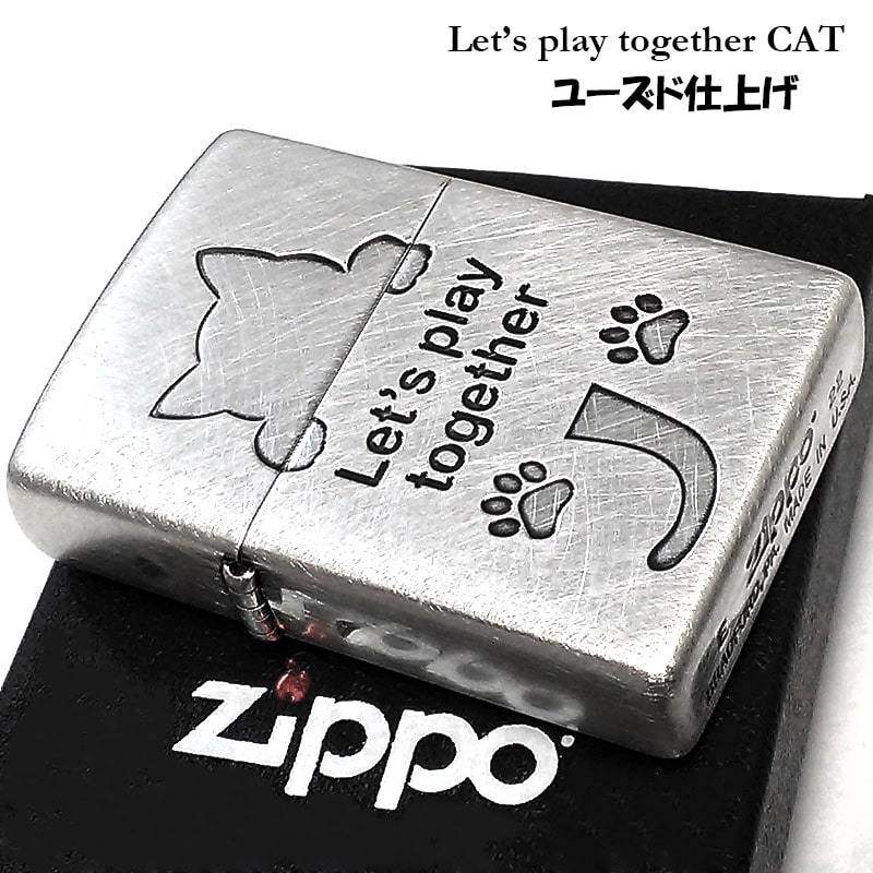 ZIPPO 可愛い Let’s play together CAT 猫 ジッポ ライター シルバー おしゃれ ネコ 銀 かわいい 女性 レディース メンズ ギフト