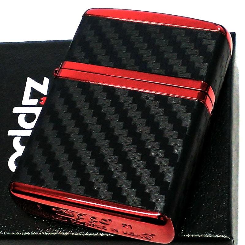 ZIPPO アーマー カーボン ジッポ ライター イオンレッドコーティング 4面連続加工 ブラック シンプル 黒 赤 メンズ ギフト