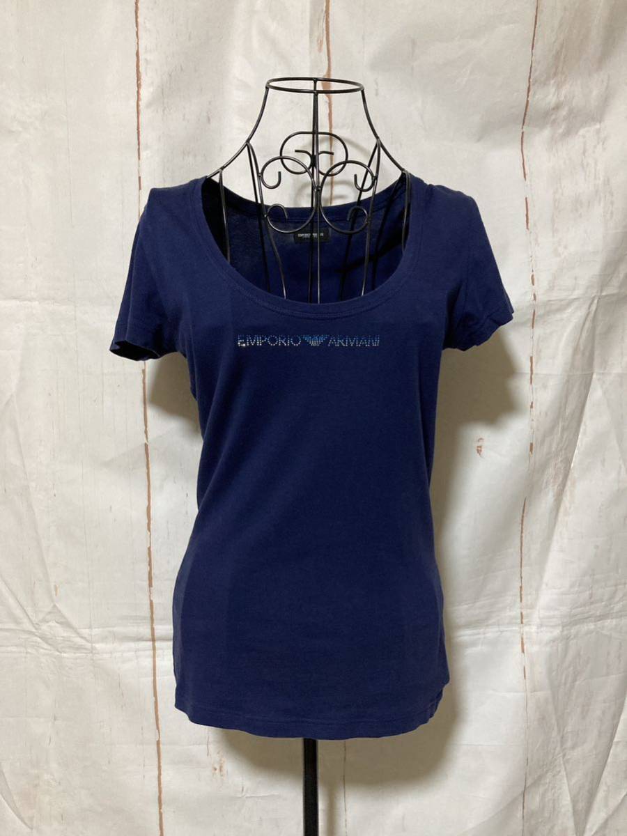 EMPORIO ARMANI エンポリオ アルマーニ ラインストーン 半袖Tシャツ Tシャツ カットソー トップス(used・普通使用感)XS(Sくらいです)_画像2