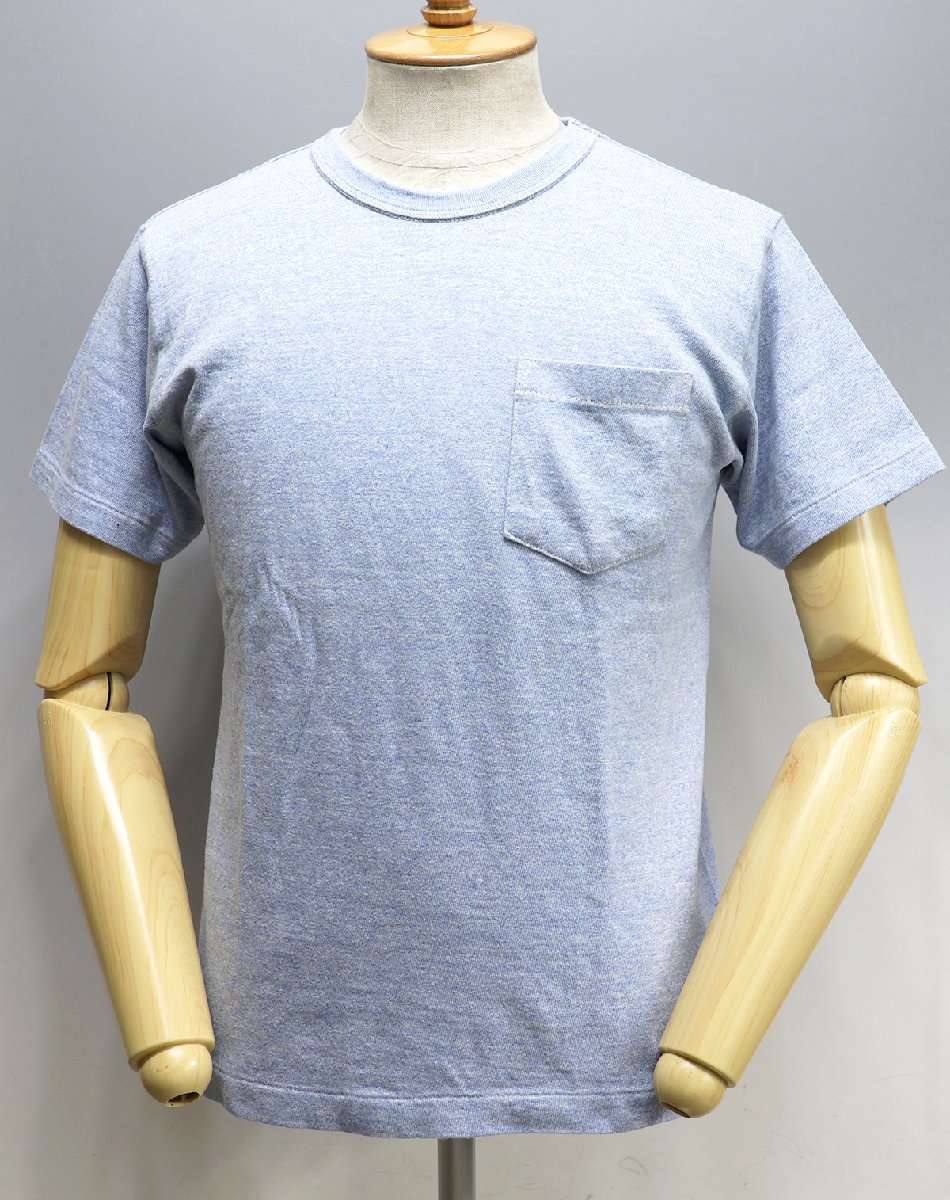 FOB FACTORY (エフオービー ファクトリー) 88/12 杢クルーネック ポケットTシャツ ブルー size 38(M)_画像2