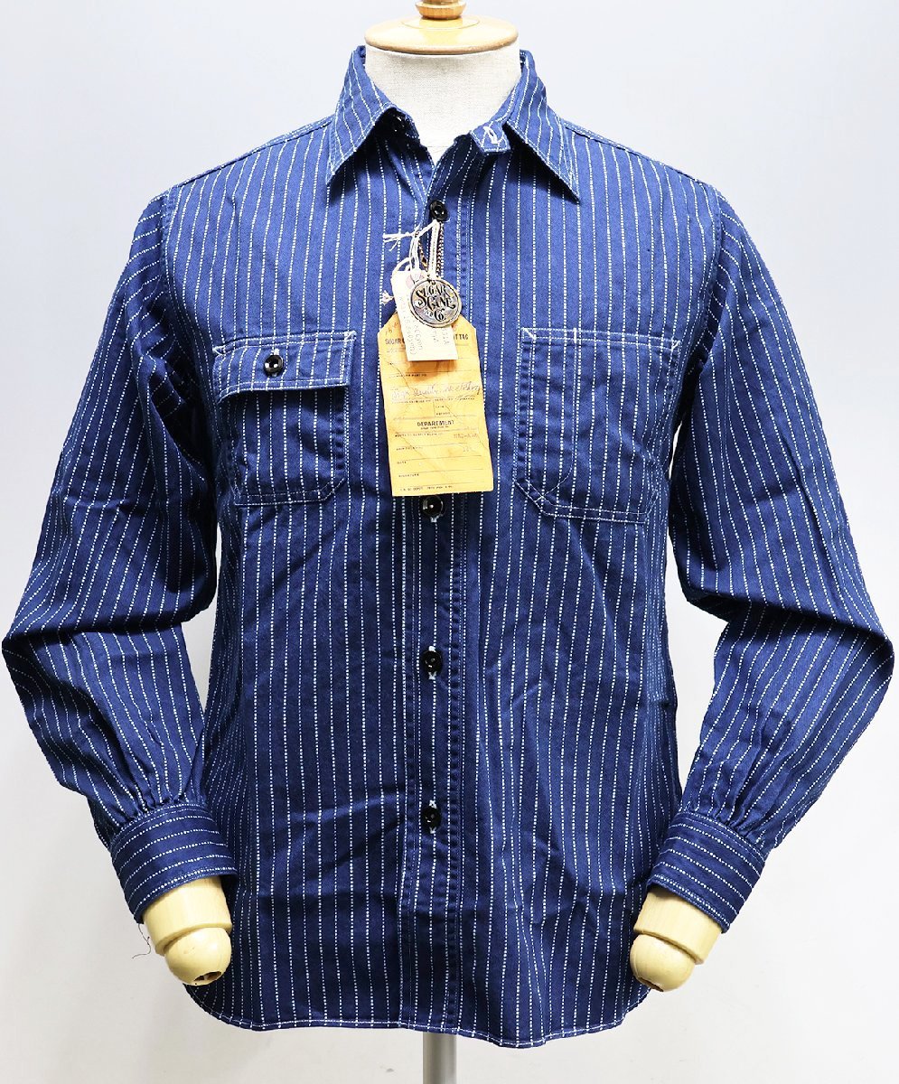 SugarCane (シュガーケーン) Wabash Stripe Work Shirt / ウォバッシュストライプ ワークシャツ sc25551 未使用品 ネイビー size M