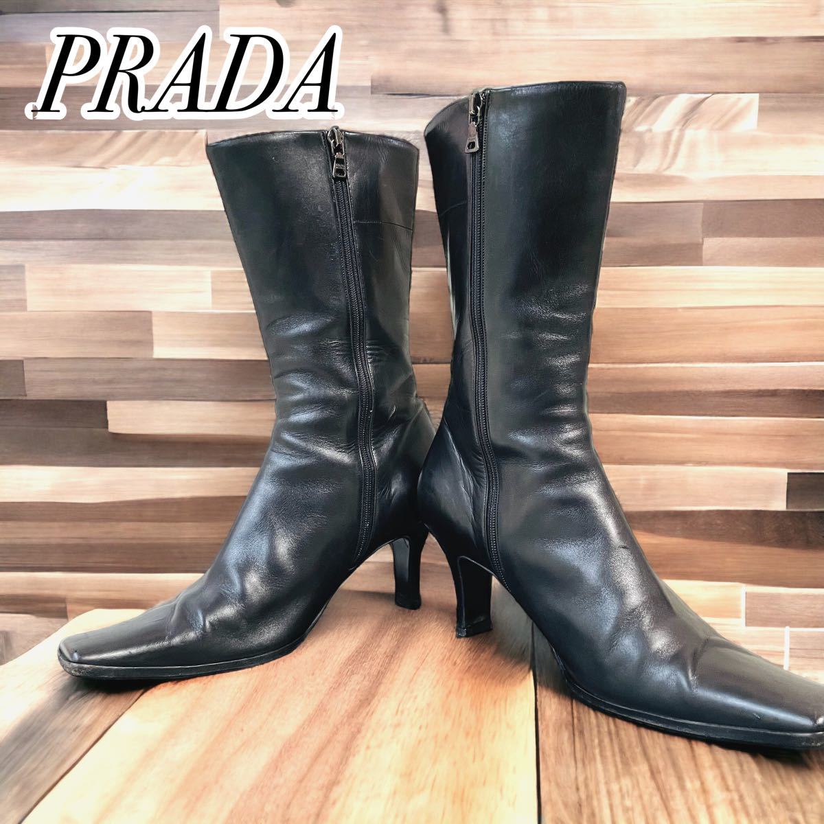 オンライン限定商品】 【美品】PRADAプラダ サイドジップ開閉レザー