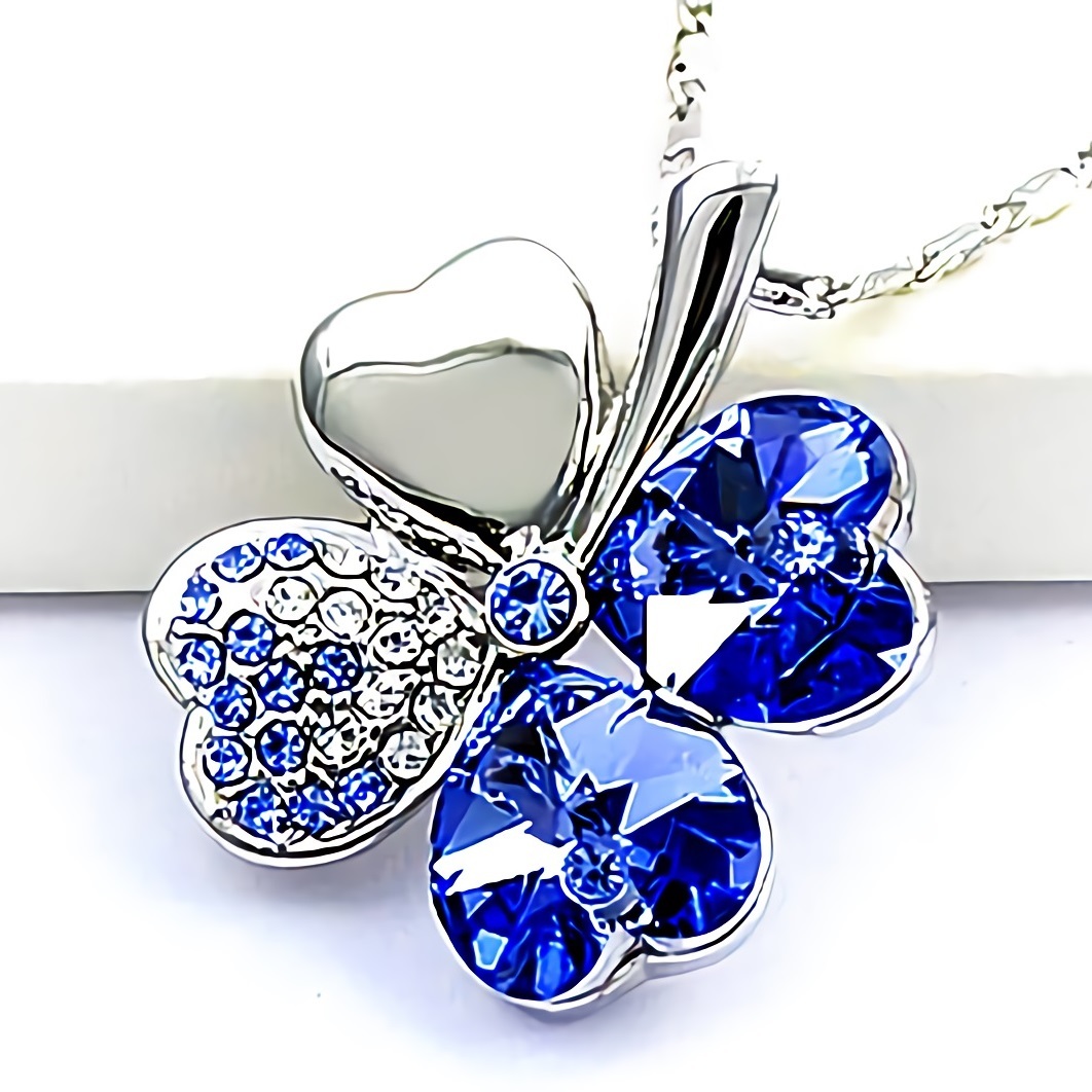  new goods 1 jpy ~* free shipping *... four leaf blue sapphire diamond platinum finish 925 silver necklace birthday present travel consecutive holidays gift domestic sending 