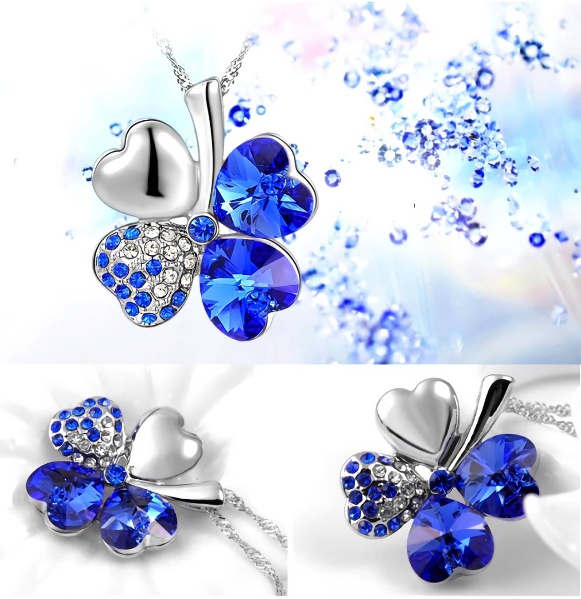  new goods 1 jpy ~* free shipping *... four leaf blue sapphire diamond platinum finish 925 silver necklace birthday present travel consecutive holidays gift domestic sending 