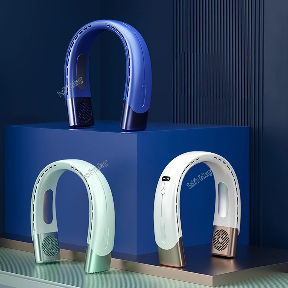 充電式USBネックファン（ブルー）ポータブル充電式ミニファン電動エアコンブレードレスミニスポーツファン4000mah_今回は、ブルーの商品です