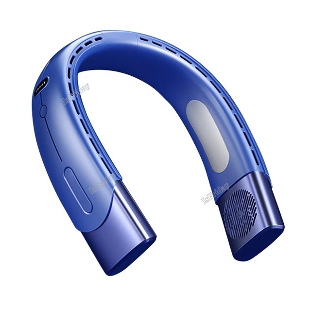 充電式USBネックファン（ブルー）ポータブル充電式ミニファン電動エアコンブレードレスミニスポーツファン4000mah_色はブルー