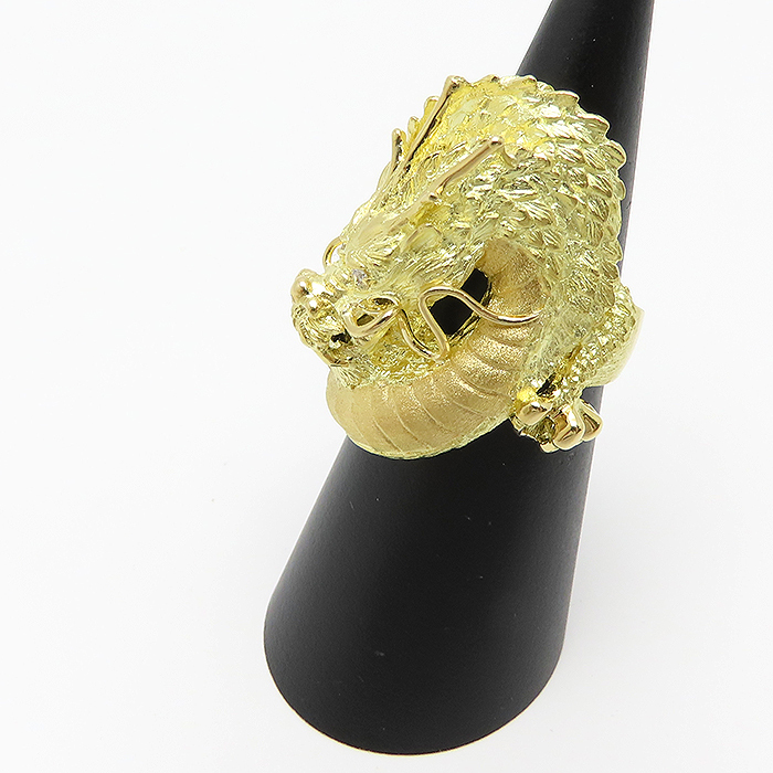  free shipping Dragon motif diamond yellow gold ring 18 number judgement document 750 K18 YG D0.05ct dragon dragon large men's excellent article pawnshop Amagasaki 