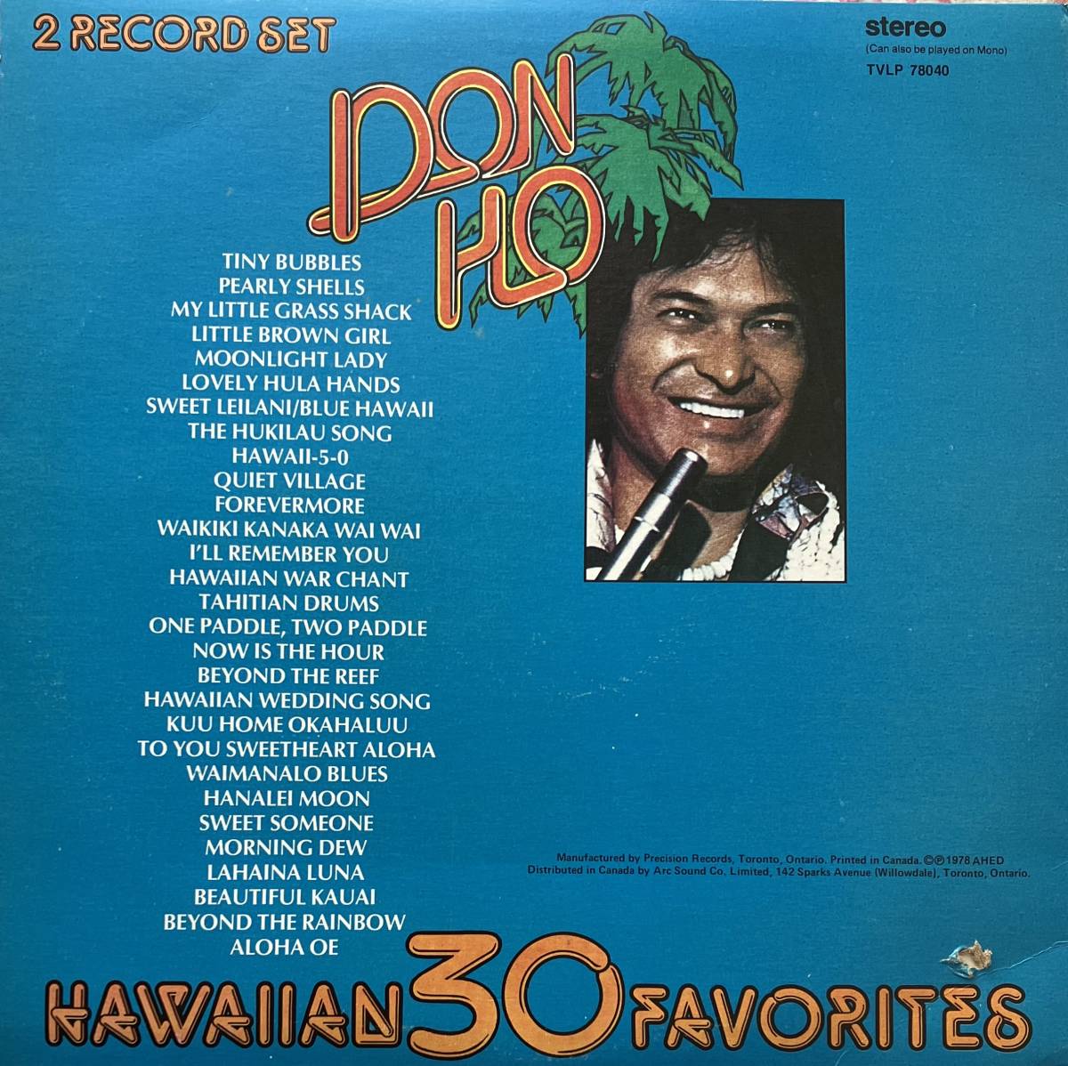 [ 2LP / レコード ] Don Ho / Hawaiian 30 Favorites ( World / Folk ) Precision Records - TVLP 78040 ワールド フォーク_画像2
