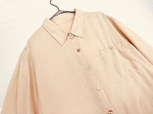 1980〜90's pink beige linen fabric shirt リネンシャツ ビンテージリネン ユーロ_画像1