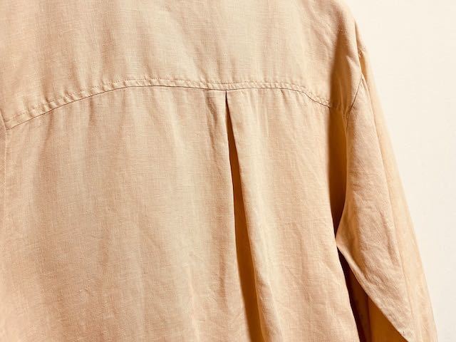 1980〜90's pink beige linen fabric shirt リネンシャツ ビンテージリネン ユーロ_画像6