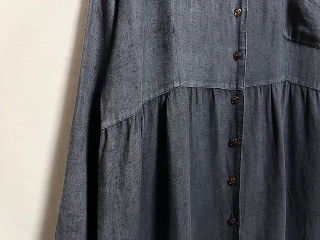 1980's〜90's vintage kiko comfortable clothing linen fabric front button long dress ユーロビンテージ フランスリネン ブラックリネン_画像8