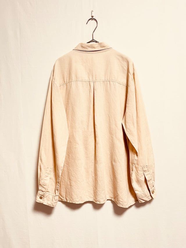 1980〜90's pink beige linen fabric shirt リネンシャツ ビンテージリネン ユーロ_画像5