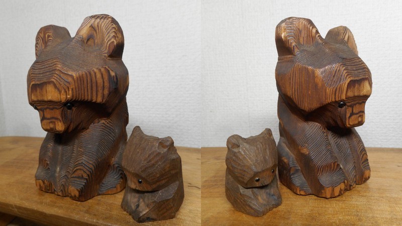 昭和レトロ　木彫り　熊　クマ　大小　２個　ビンテージ_画像10