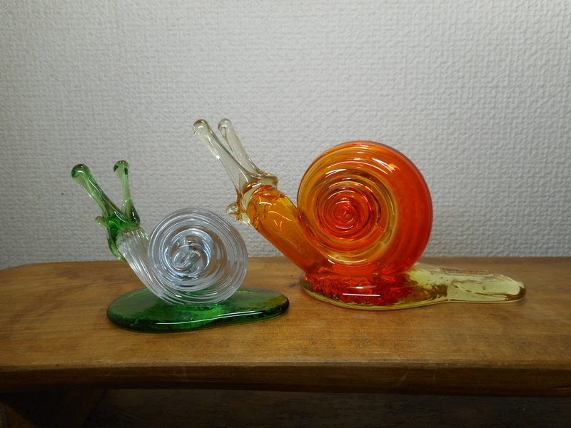 琉球ガラス村 カタツムリ ガラス オブジェ 置物 ２個 フィギュア でんでんむし 沖縄 琉球の画像2