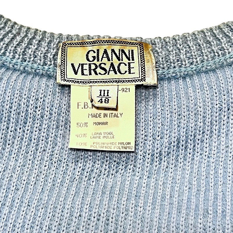 GIANNI VERSACE Gianni Versace mo hair long sleeve knitted sweater light blue size 48 men's that time thing Italy made 